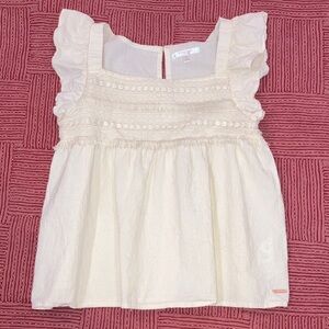 Tahari Girl size 12 yrs lovely Ruffled Kids Blouse top cream / off white cotton